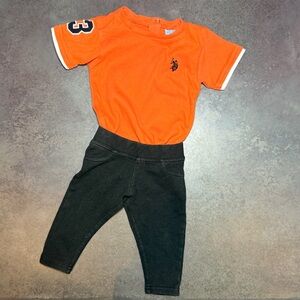 U.S. Polo Assn Racing Tee Onesie + OshKosh Black Jockey Pants Boy Outfit Set